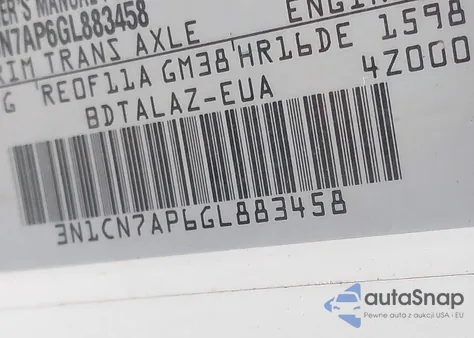 2016 Nissan Versa 1.6 S+ from USA, damaged, VIN 3N1CN7AP6GL883458